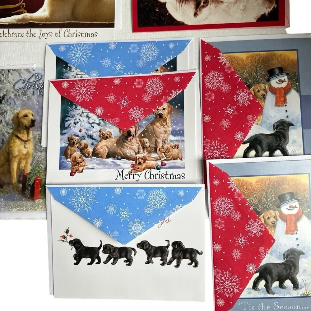 Dog Christmas Cards Lot of 9 Yellow Lab Black Lab Mixed Prints Holiday Greeting